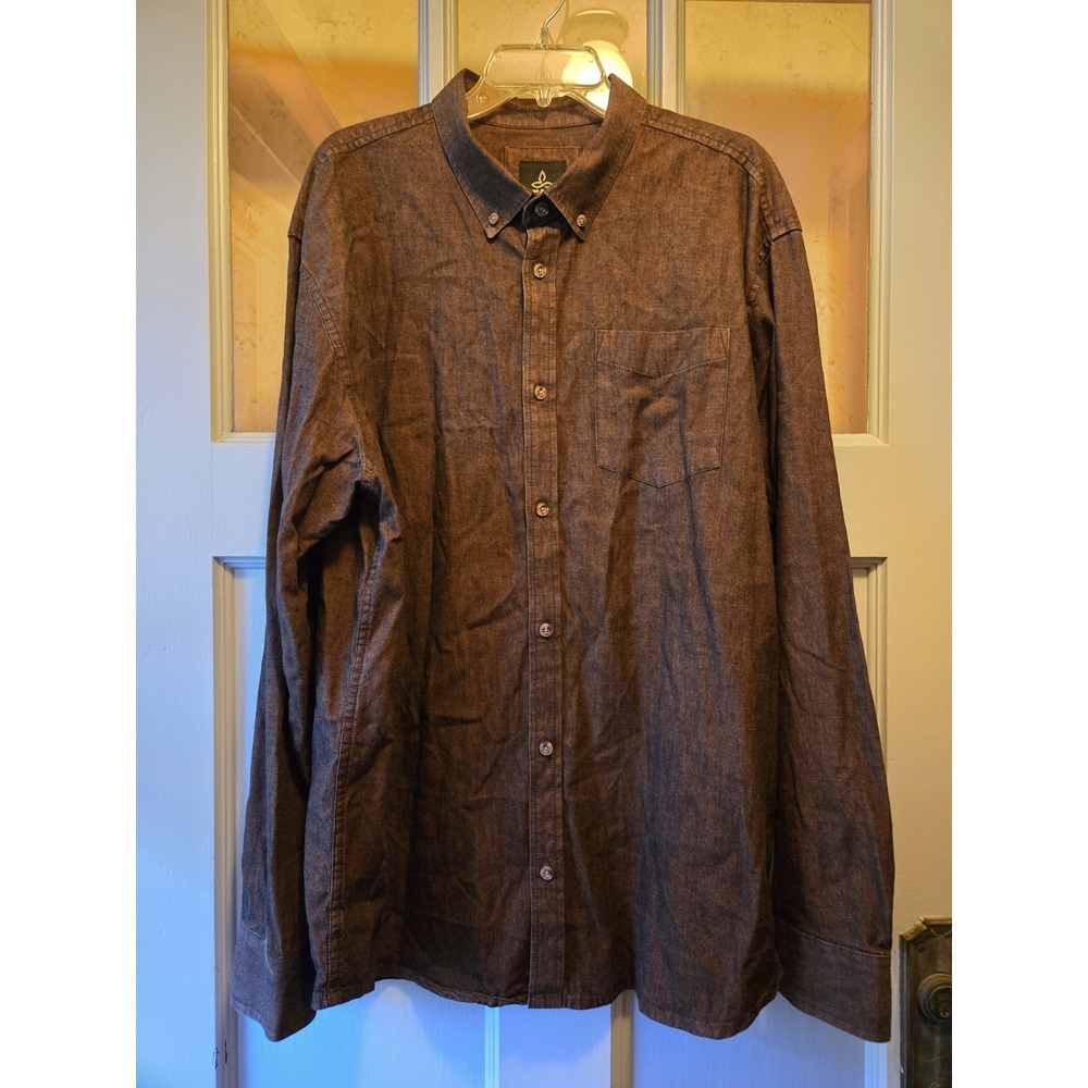 prAna Shirt Mens XXL Rust 100% Organic Cotton Long Sleeve Classic Button-Down